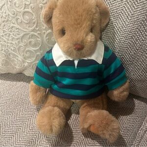 Vintage 1989 Lands End Gund Teddy Bear Rugby Plush Green Blue Polo 14”